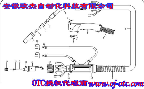 OTC Daihen 水冷焊枪零部件分解图