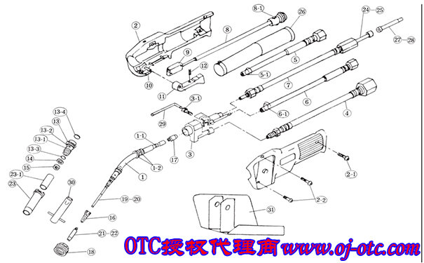 OTC Daihen WTCAW5002 水冷焊枪零部件分解图