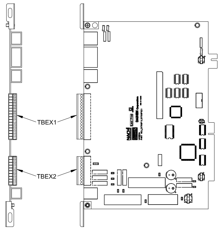 OTC焊接机器人控制柜端子台TBEX1和TBEX2实物位置示意图