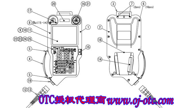 OTC Daihen FD19系列示教器FD19TP-DSJNC分解图，各零件符号标注